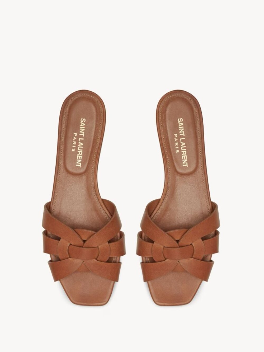 Saint Lauren 39 Tribute Flat Mules Sandals Smooth Leather Amber